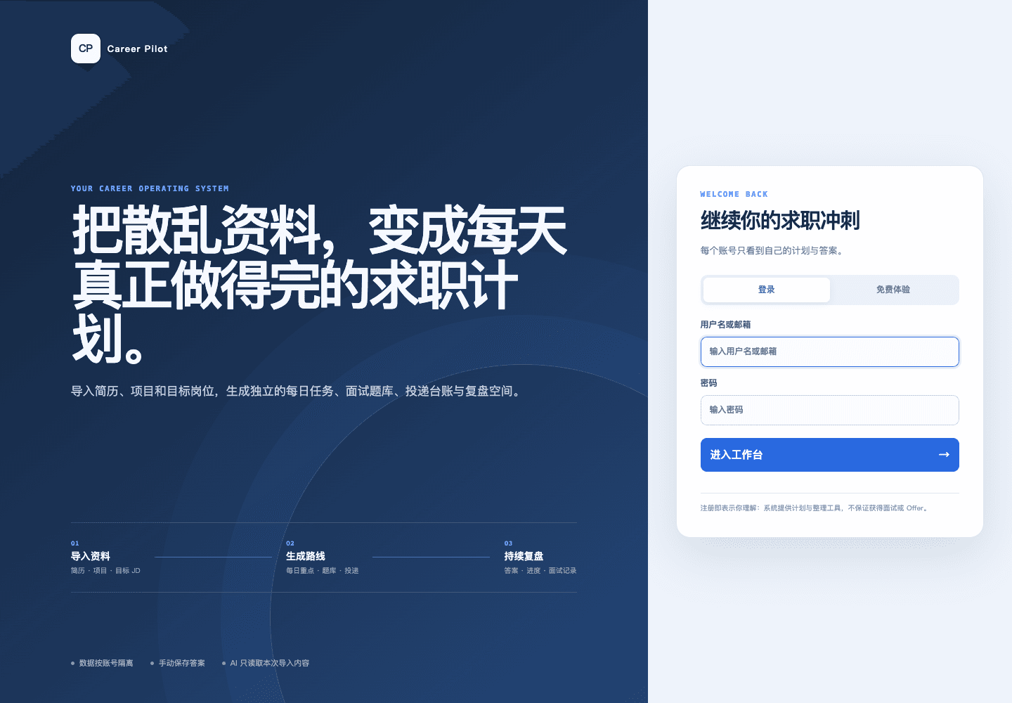 Career Pilot personalized job-search workspace